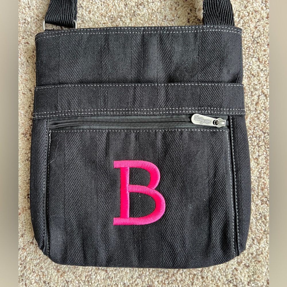 thirty-one Black Crossbody Bag with Pink Embroidered 'B'